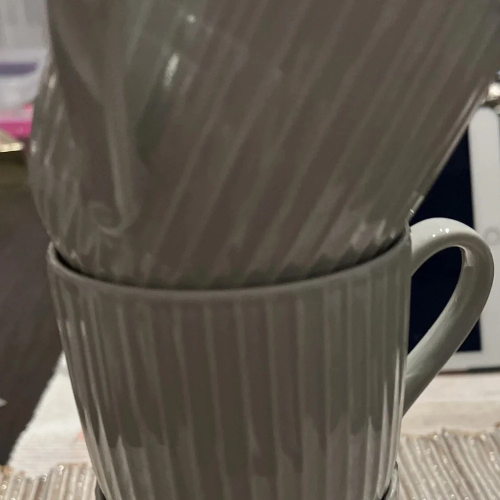 West Elm Textured Mug Gray Lines  Cloud Set of 3 Mugs
